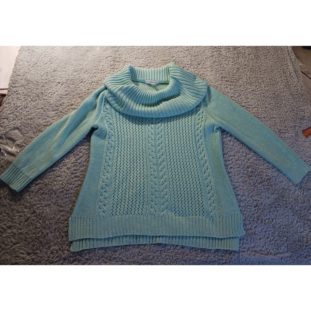 New York & Company Cowl Neck Cable‎ Knit Metallic Pullover Sweater Women's M